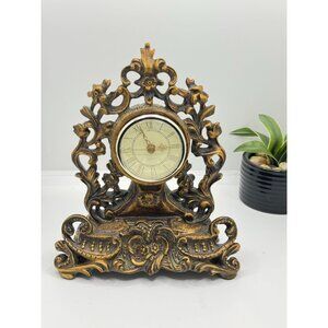 Vintage Ornate Floral Table Clock With Roman Numerals Antique Gold Finish Quartz